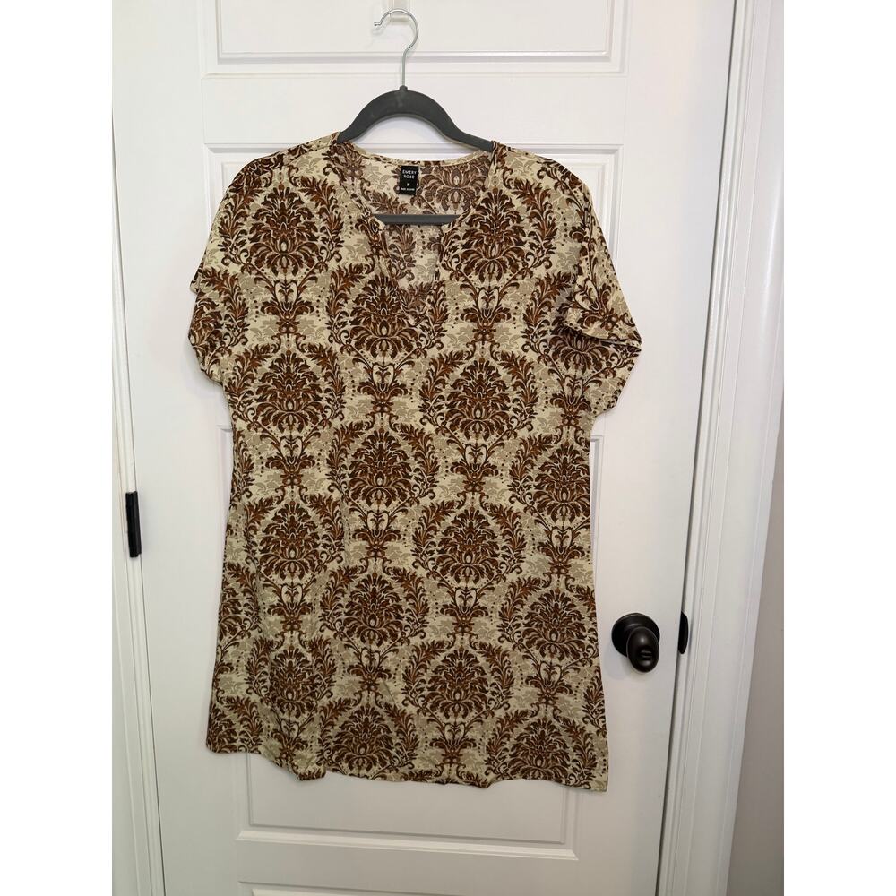 Brown short sleeve Emery Rose Shift Dress medium Damask Pattern Short Casual